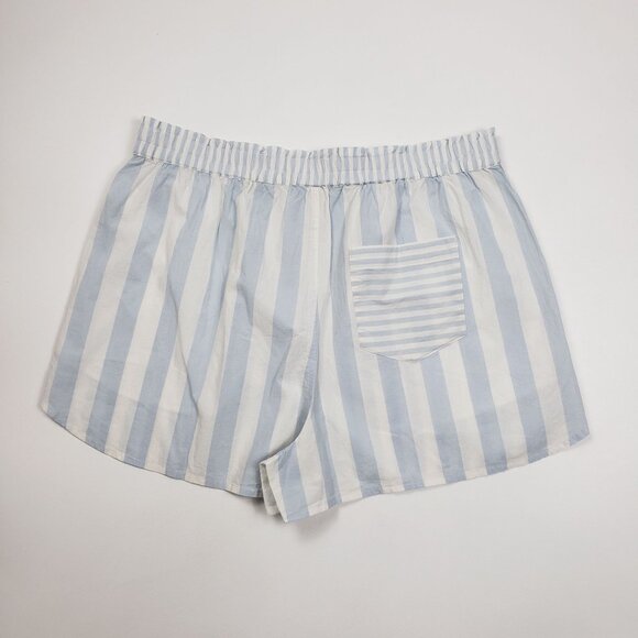 Madewell Cotton Poplin Pull-On Shorts Women's Sz Large Weathered Sky Blue Stripe - Picture 5 of 16
